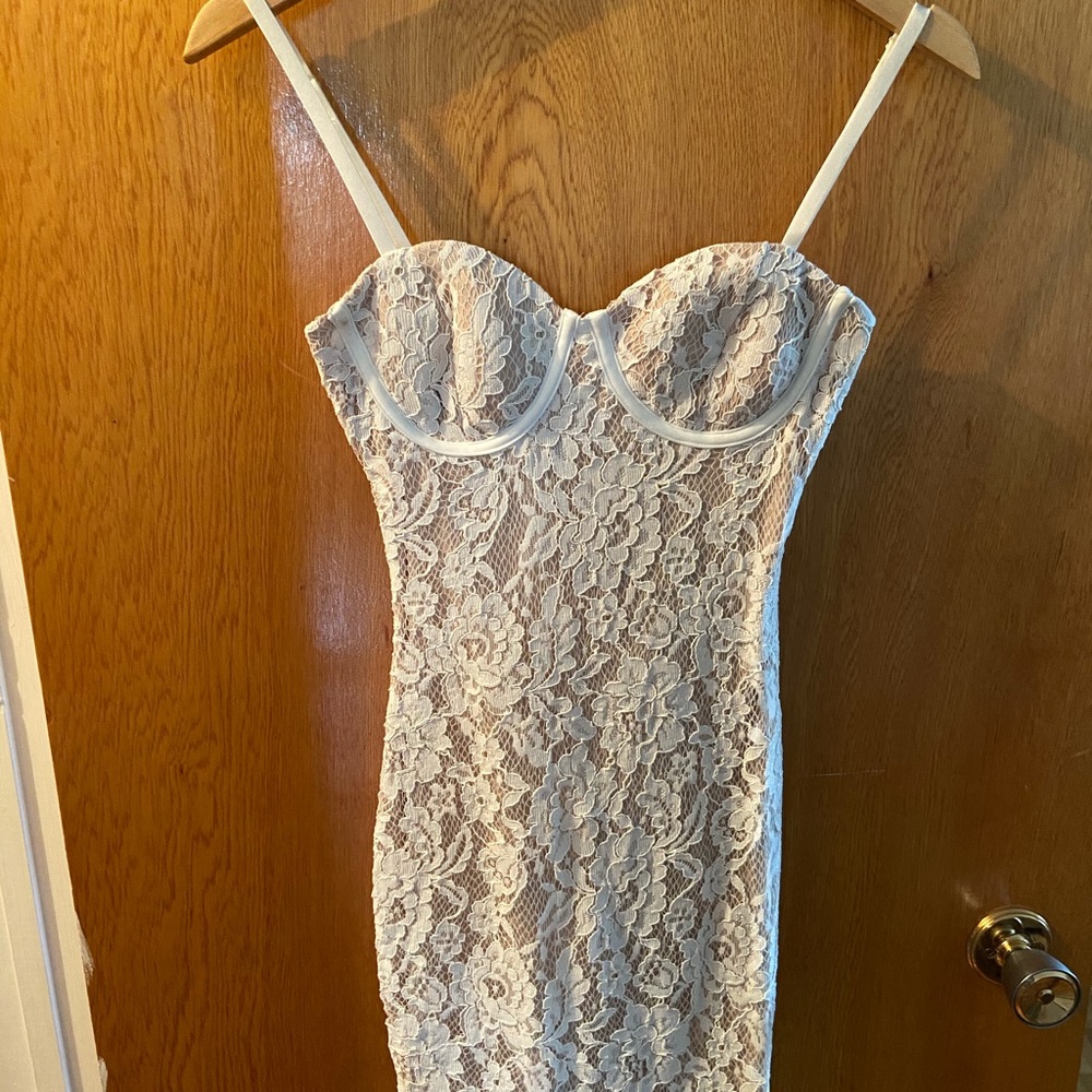 Revamped white lace mini dress